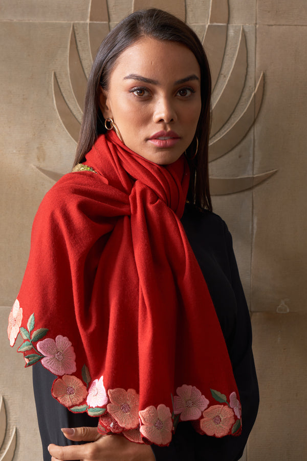 Garden Fringe | Embroidered Wool Silk Stole