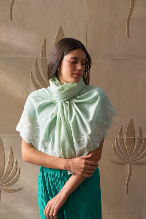 Magnolia Bloom | Embroidered Wool Silk Stole