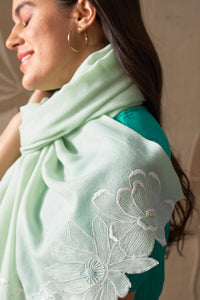 Magnolia Bloom | Embroidered Wool Silk Stole