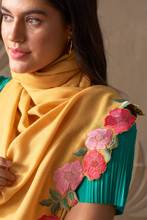 Garden Fringe | Embroidered Wool Silk Stole