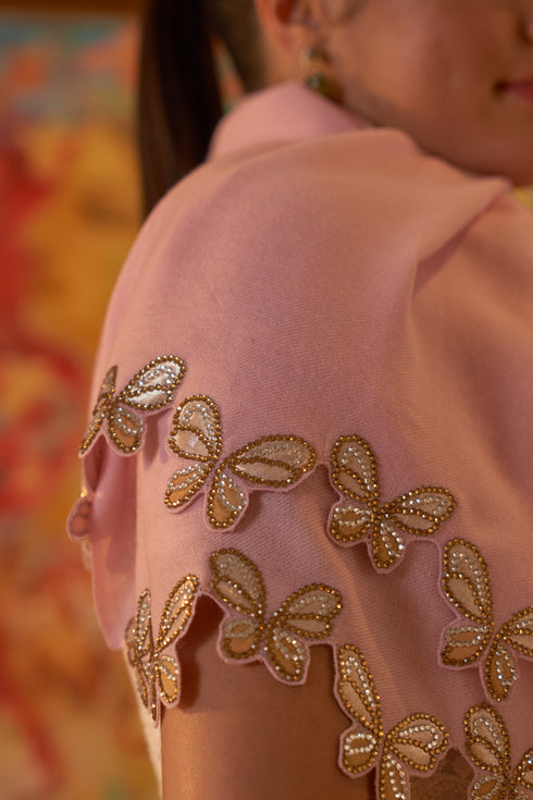 Shimmer Wings | Embroidered Wool Silk Stole