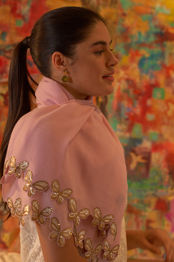 Shimmer Wings | Embroidered Wool Silk Stole