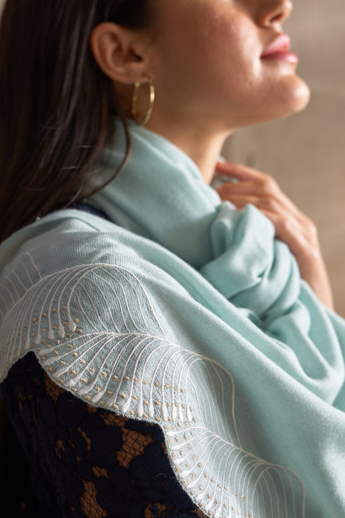 Majestic Wave | Embroidered Wool Silk Stole