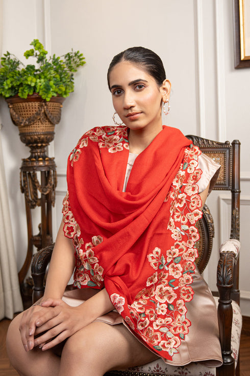 Orchidaceae | Embroidered Fine Wool Silk Stole