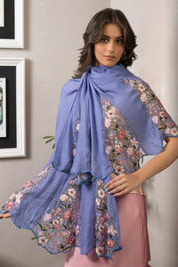 Rose Blossom Flounce | Embroidered Wool Silk Stole