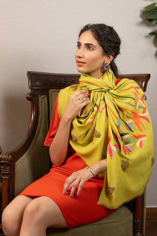 Paradise Bloom | Embroidered Wool Silk Stole