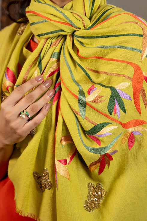 Paradise Bloom | Embroidered Wool Silk Stole