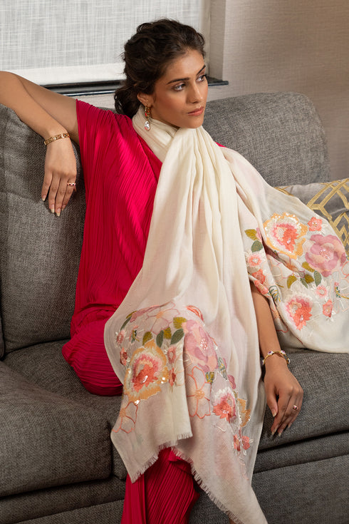 Botanical Floral | Embroidered Wool Silk Stole