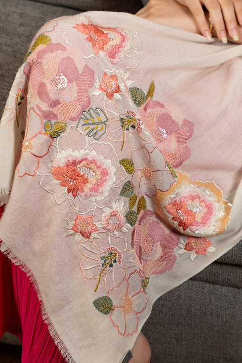 Botanical Floral | Embroidered Wool Silk Stole