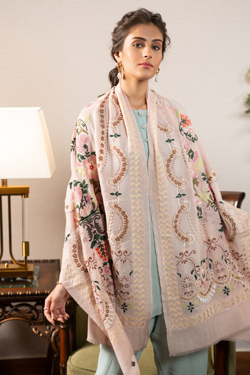 Roman Times | Embroidered Pure Cashmere Stole
