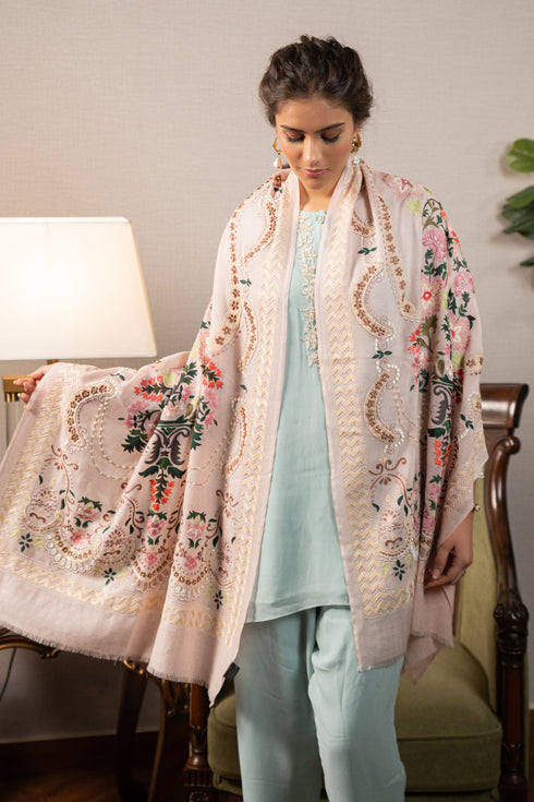 Roman Times | Embroidered Pure Cashmere Stole