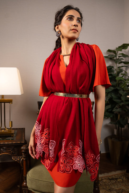 Sparkly Floral | Embroidered Wool Silk Stole