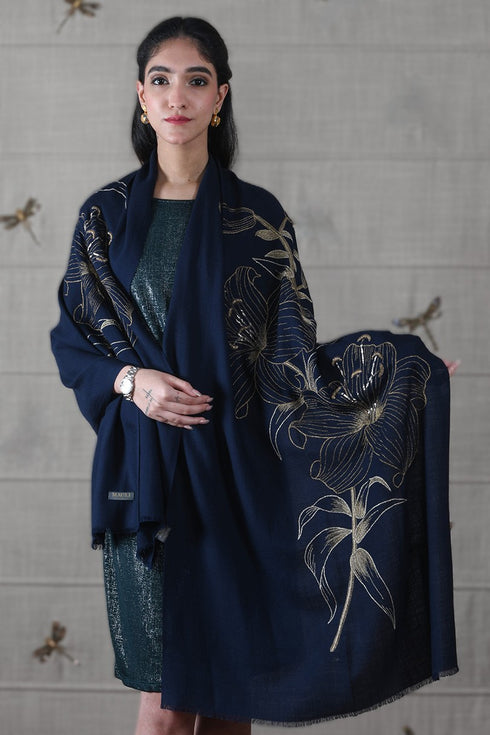 Lily Muse | Embroidered Wool Silk Stole