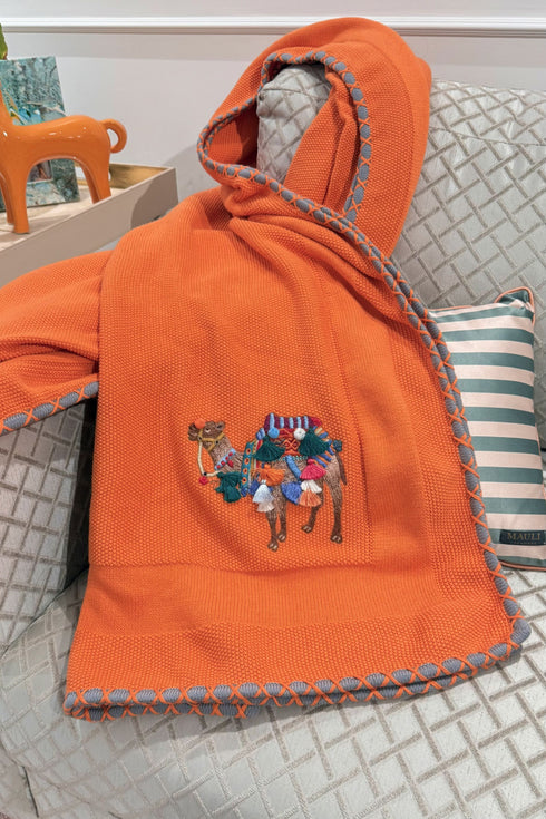 The Camel Caravan | Embroidered Cotton Knit Blanket