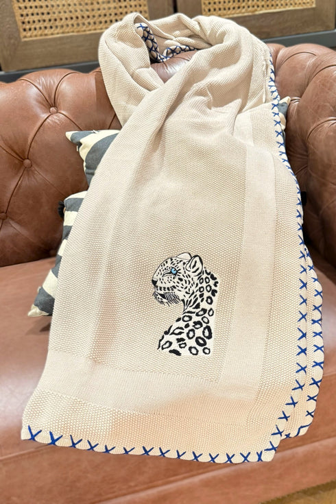 The Prowl | Embroidered Cotton Knit Blanket Beige