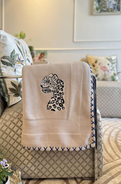 The Prowl | Embroidered Cotton Knit Blanket Beige