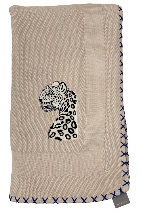 The Prowl | Embroidered Cotton Knit Blanket Beige