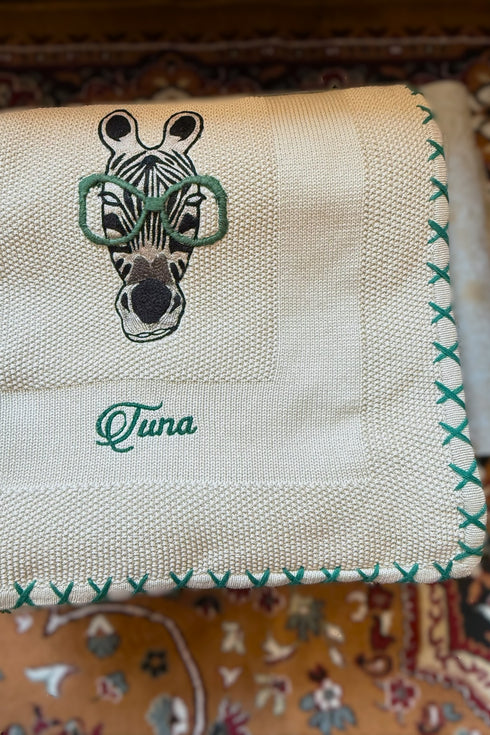Zebra in Vogue | Embroidered Cotton Knit Blanket