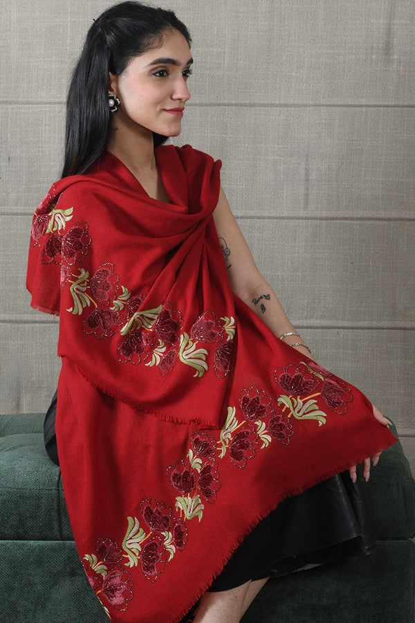 Magnolia Buds | Embroidered Wool Silk Stole
