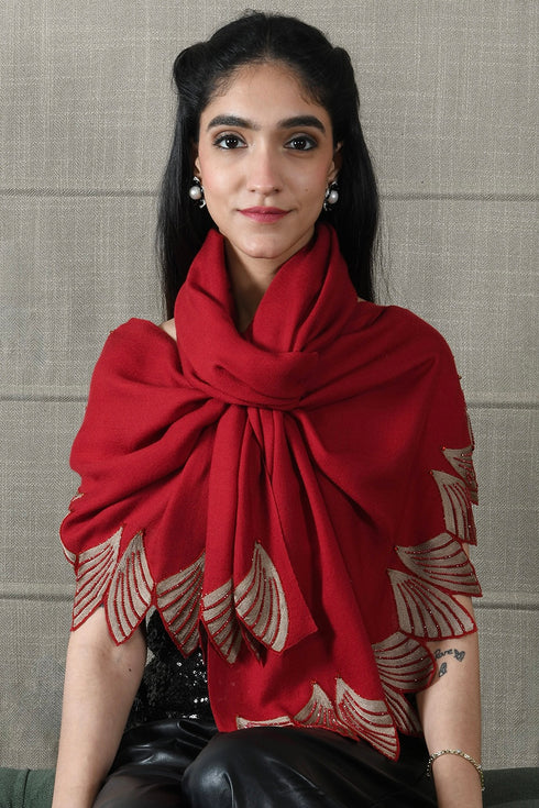 Velvet Rouge | Embroidered Wool Silk Stole
