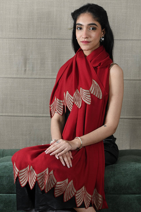 Velvet Rouge | Embroidered Wool Silk Stole