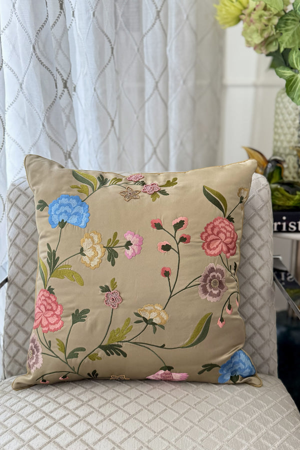 The Carnation Canvas | Embroidered Cushion Cover
