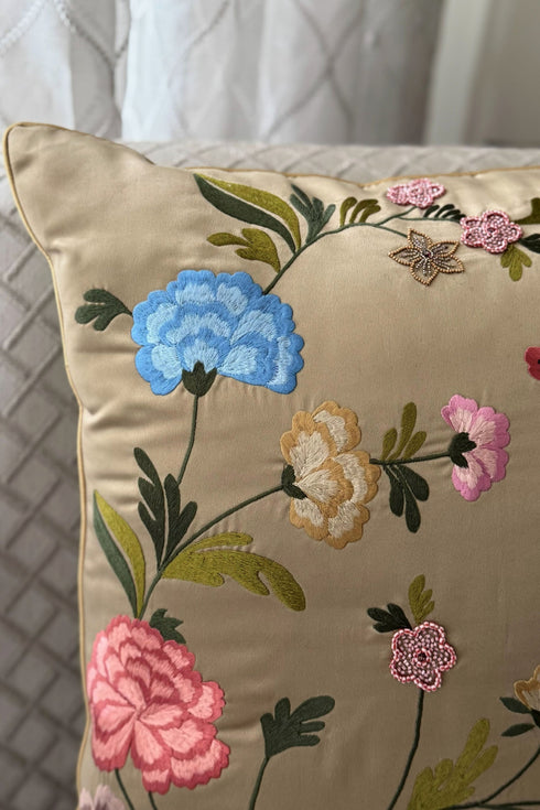 The Carnation Canvas | Embroidered Cushion Cover