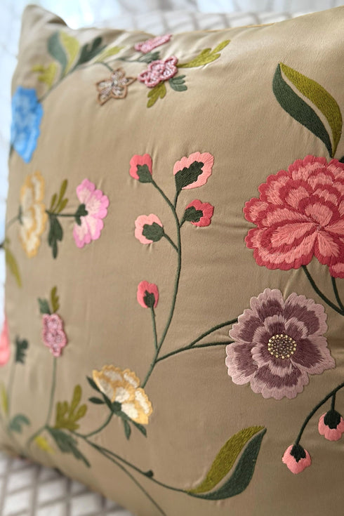 The Carnation Canvas | Embroidered Cushion Cover