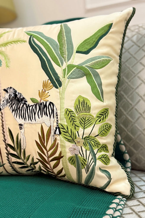 The Zebra’s Promenade | Embroidered Cushion Cover