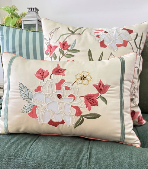 Bougainvillea Accent | Embroidered Cushion Cover