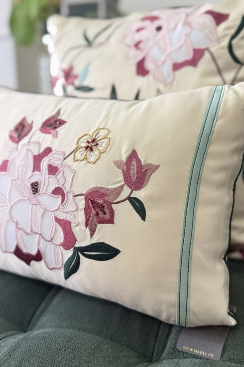 Bougainvillea Accent | Embroidered Cushion Cover