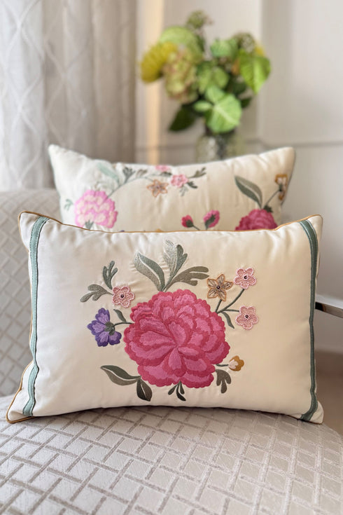 The Carnation Cadenza | Embroidered Cushion Cover