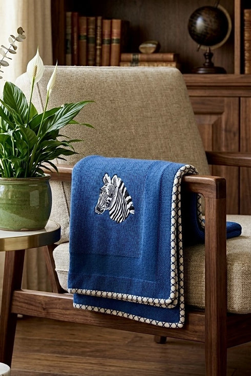 The Zebra Portrait | Embroidered Cotton Knit Blanket