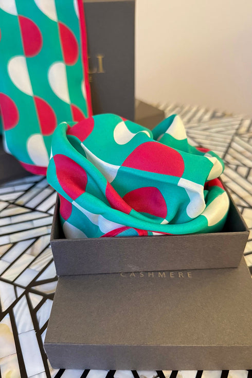 Retro Riviera | Pure Silk Pocket Square with a Handmade Rakhi