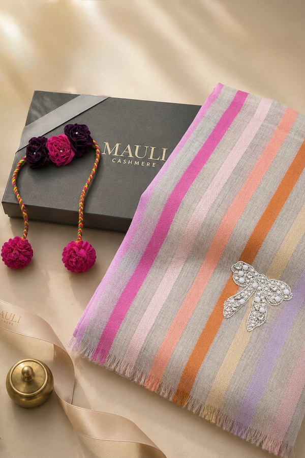 Bow Love | Embroidered Stole With Handmade Lumba Rakhi