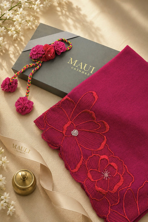 Magnolia Bloom | Embroidered Stole with Handmade Lumba Rakhi
