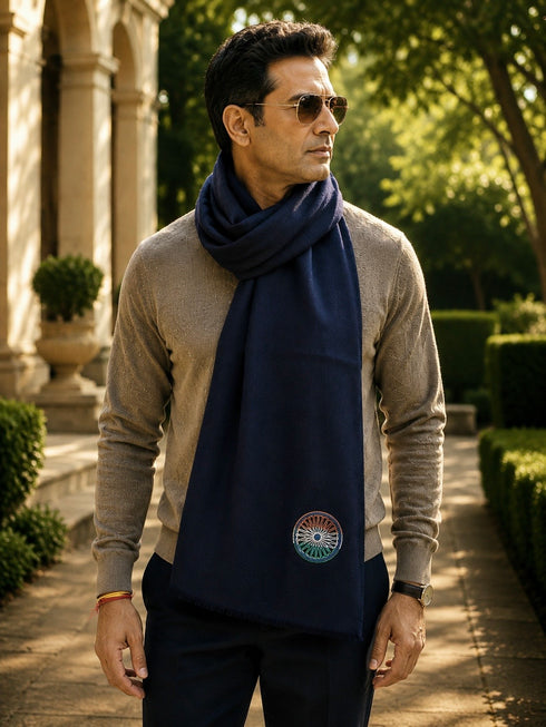 The Rashtra Stole | Embroidered Fine Wool Silk Tricolor Stole