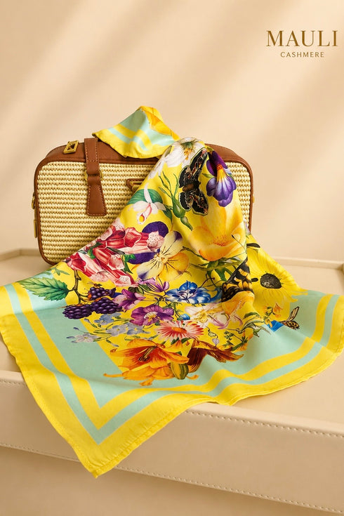 Sula Garden| Pure Silk Twill Scarf with Handmade Rakhi