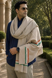 The Tiranga Stole | Embroidered Fine Wool Silk Tricolor Stole