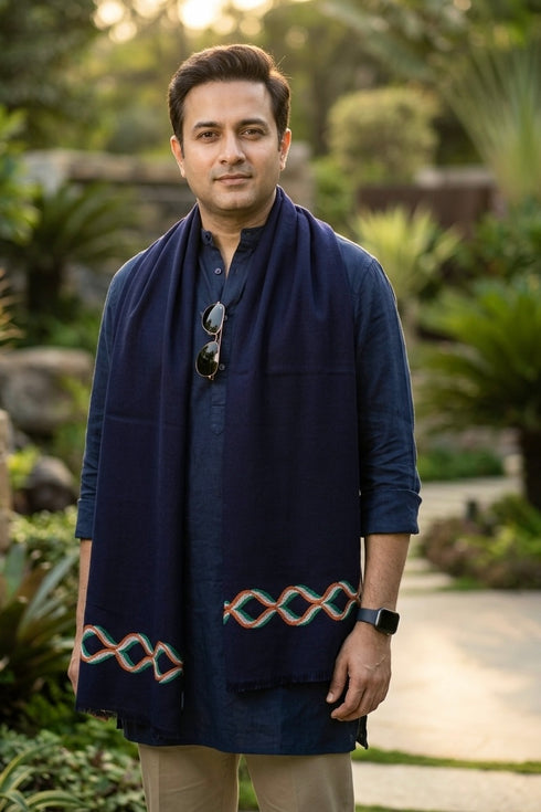 The Unity Stole | Embroidered Fine Wool Silk Tricolor Stole