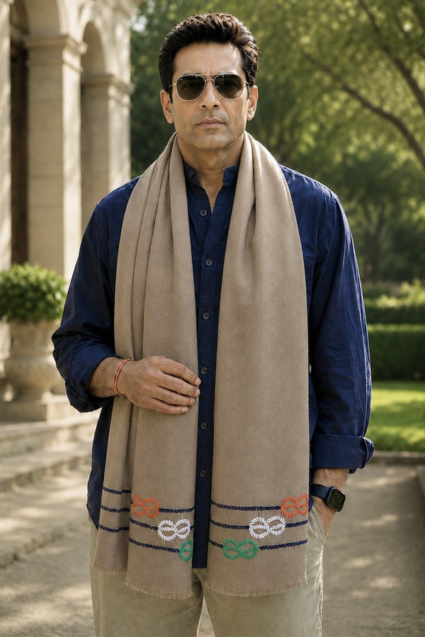 The Virasat Stole | Embroidered Fine Wool Silk Tricolor Stole