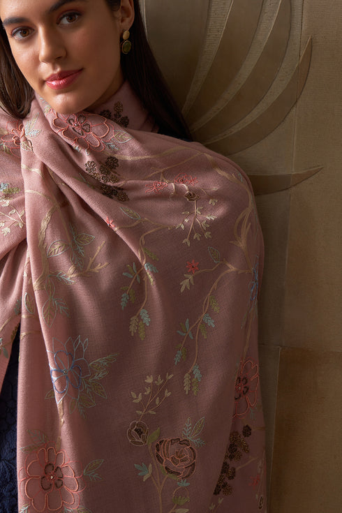 Let It Bloom Embroidered Pure Cashmere Stole