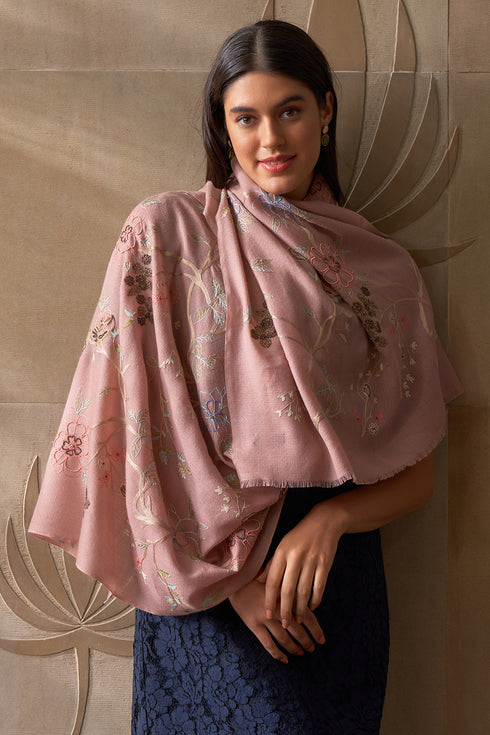 Let It Bloom Embroidered Pure Cashmere Stole