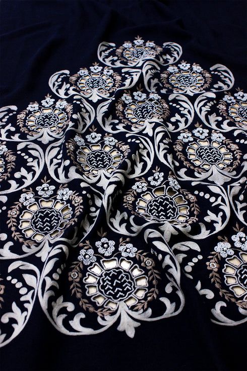 Floral Crest Embroidered Wool Silk Stole