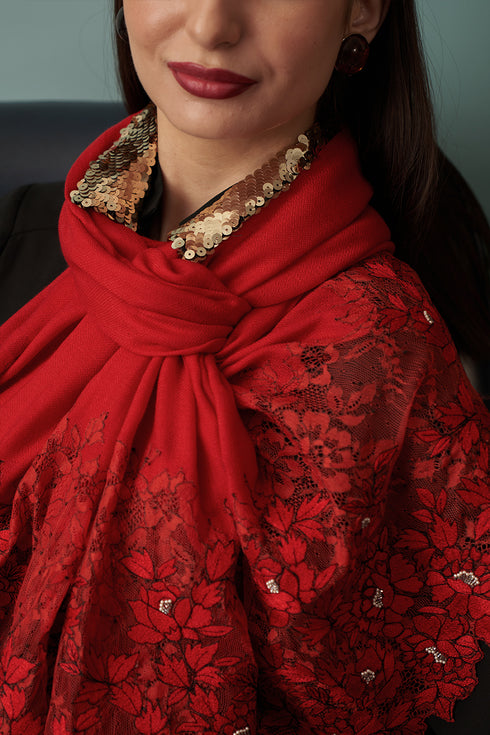 Rose Filigree Wool Silk Stole