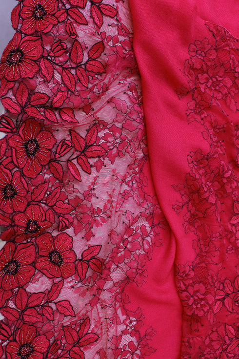 Floral Inset Fine Merino Wool Stole