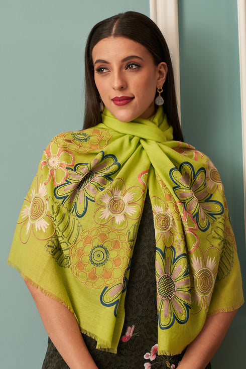 Floral Bliss Fine Merino Wool Stole