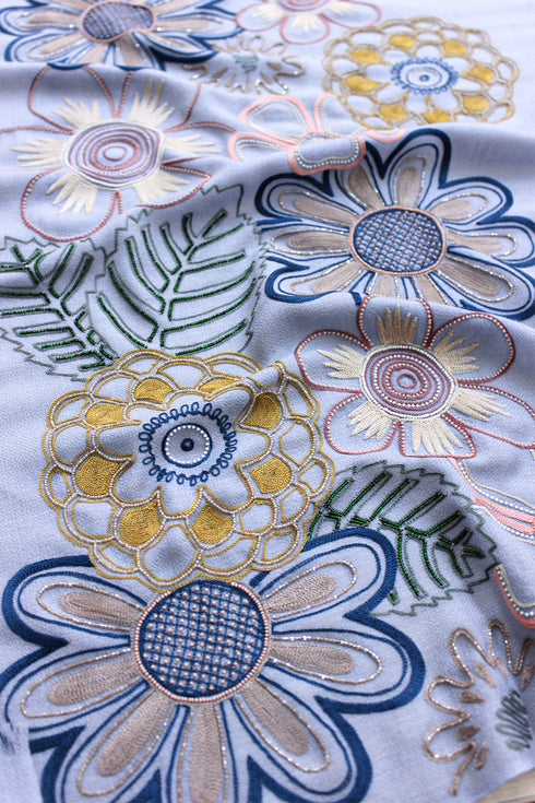 Floral Bliss Embroidered Fine Merino Stole