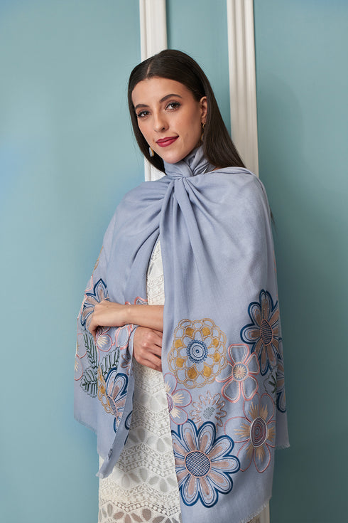 Floral Bliss Embroidered Fine Merino Stole