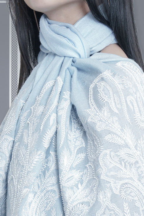 Paisley Crest Embroidered Wool Silk Stole